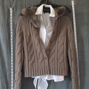 Worth hooded cardigan with rabbit fur trim, Small
